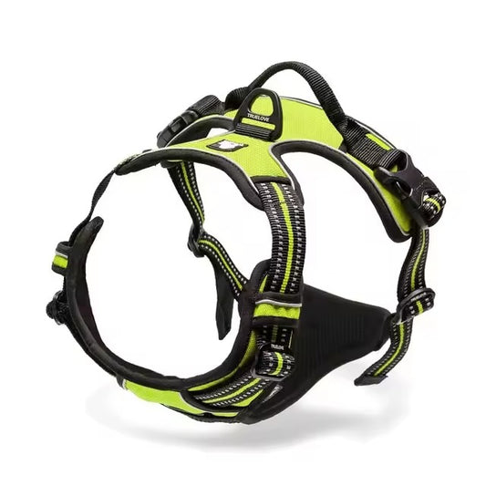 Neon green Truelove no-pull dog harness with reflective strips and padded chest plate