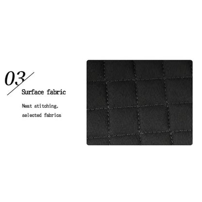 Close-up of black quilted fabric pad with neat stitching on a white background