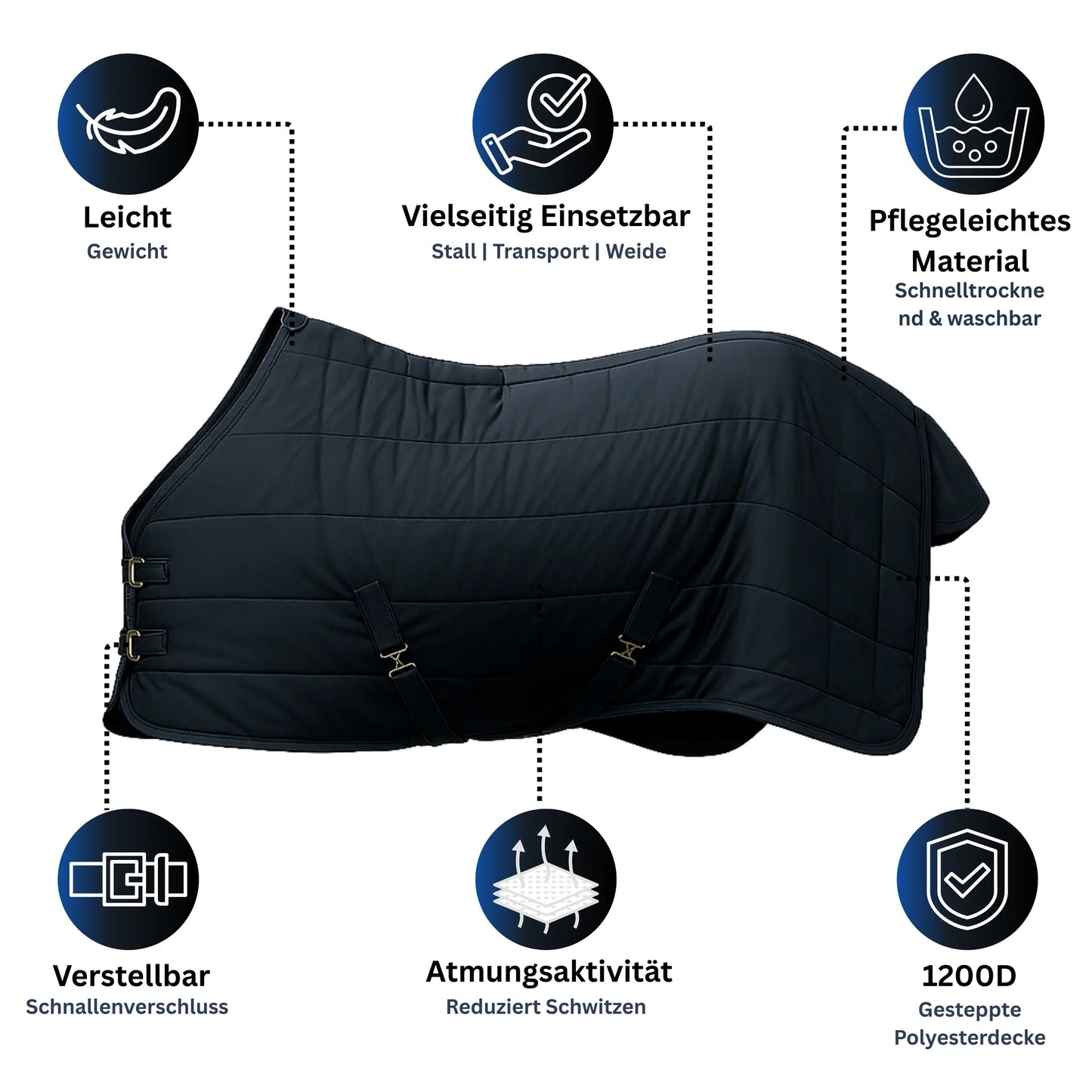 Black horse blanket with features highlighted on a white background