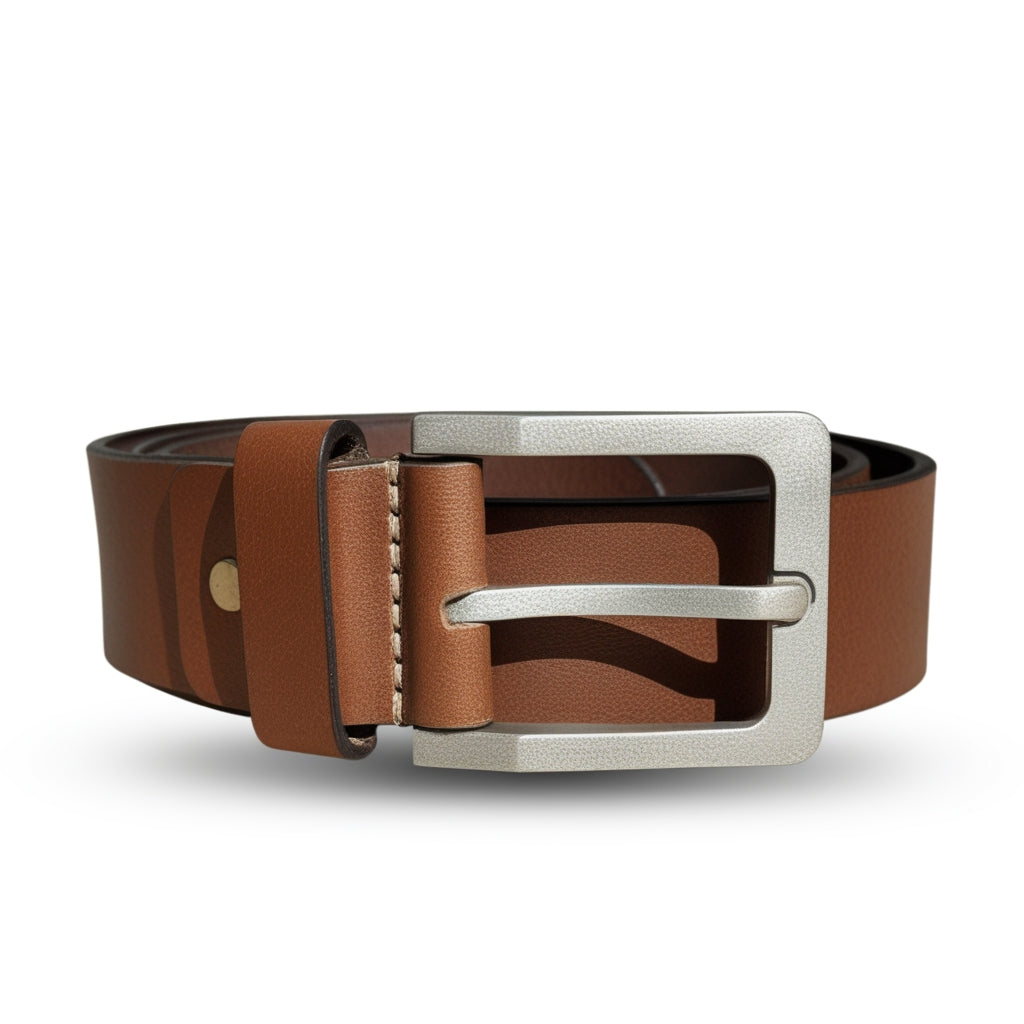 men's brown belt, leather belt, classic buckle, full grain leather