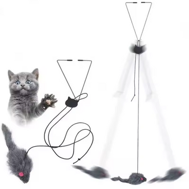 Interactief Hangspeeltje voor Katten Intrekbaar Veren Muis Plagen Touwspeeltje