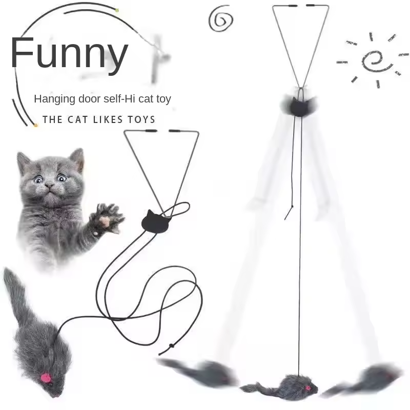 Interactief Hangspeeltje voor Katten Intrekbaar Veren Muis Plagen Touwspeeltje