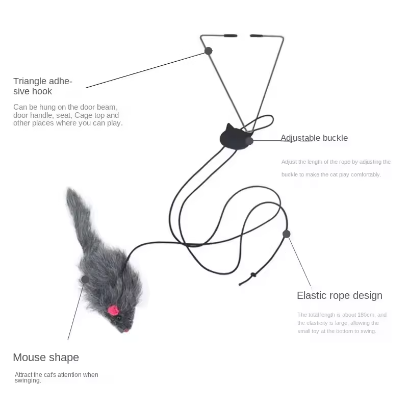 Interactief Hangspeeltje voor Katten Intrekbaar Veren Muis Plagen Touwspeeltje