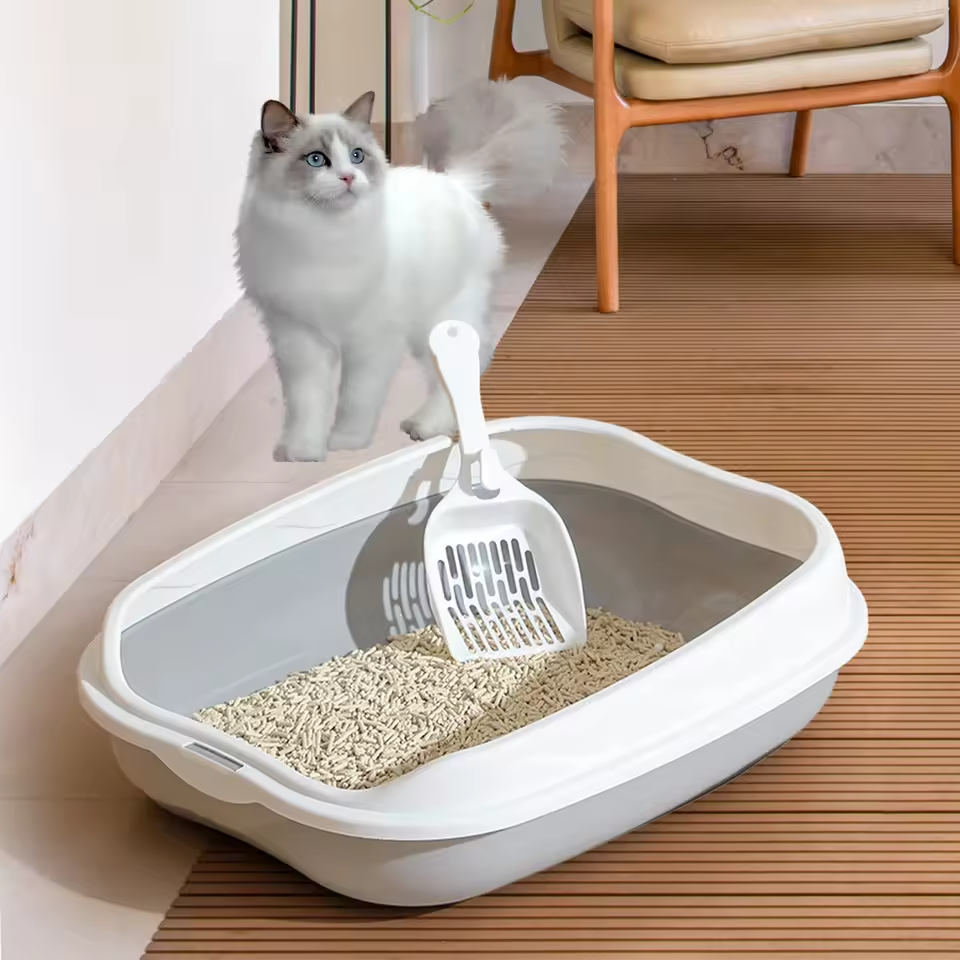 Semi Enclosed Cat Litter Box Large Anti Splash Cat Toilet with High Sides