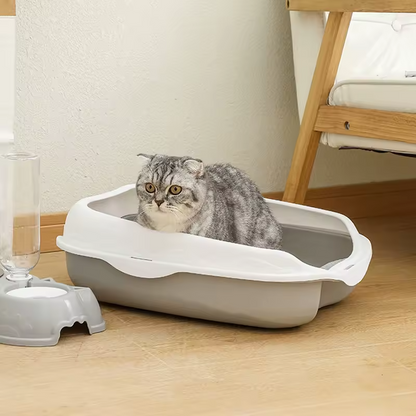 Semi Enclosed Cat Litter Box Large Anti Splash Cat Toilet with High Sides