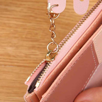 Long patchwork wallet zip closure